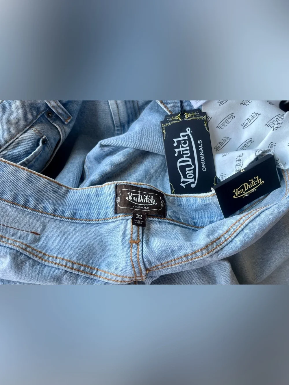 Von Dutch Baggy Long Denim Blue Y2K Jorts Men’s Size 32 & 34